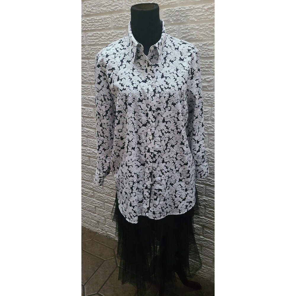 Chaps XL Black White Floral Women’s Button-Up Cotton Shirt Cowgirl 100% Cotton